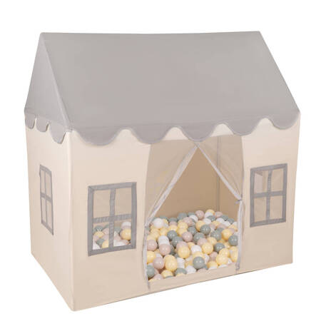 KiddyMoon Domek dla dzieci PH-002 z piłeczkami 7cm Zabawka namiot dla dzieci, white-grey: pastelowy beż-zielonoszary-pastelowy żółty-biały