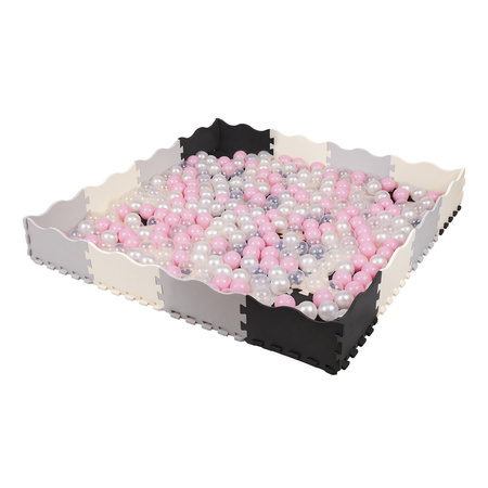 KiddyMoon Mata KX6268 z koszem z siatki KO-100X z piłeczkami 6cm Zabawka edukacyjna, szary: pudrowy róż-perła-transparent