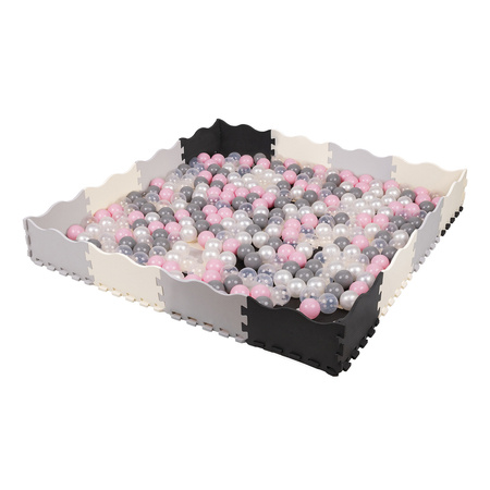 KiddyMoon Mata KX6268 z piłeczkami 6cm Zabawka edukacyjna, perła-szary-transparent-pudrowy róż