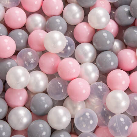 KiddyMoon Piankowy plac zabaw PPZP-KW30D-114 z piłeczkami Zabawka plac zabaw, jasnoszary: perła-szary-transparent-pudrowy róż