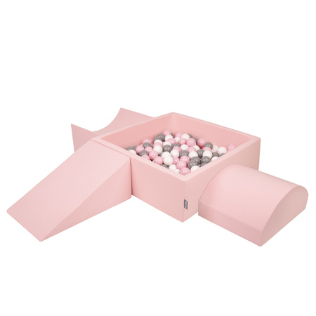 KiddyMoon Piankowy plac zabaw PPZP-KW30D-114 z piłeczkami Zabawka plac zabaw, różowy: biały-szary-pudrowy róż