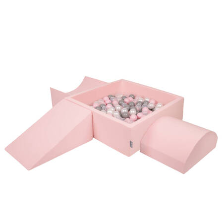 KiddyMoon Piankowy plac zabaw PPZP-KW30D-114 z piłeczkami Zabawka plac zabaw, różowy: perła-szary-transparent-pudrowy róż