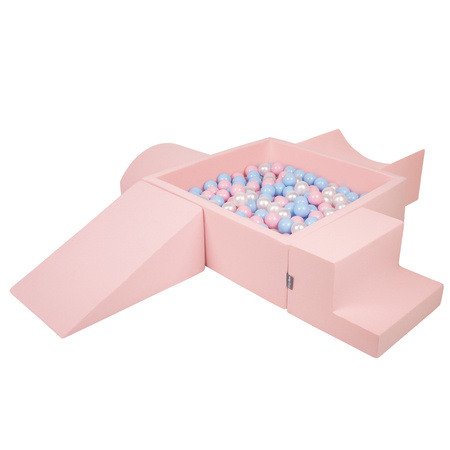 KiddyMoon Piankowy plac zabaw PPZP-KW30D-115 z piłeczkami Zabawka plac zabaw, różowy: babyblue-pudrowy róż-perła