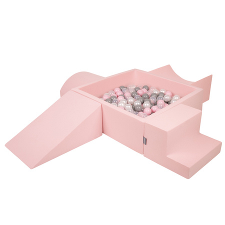 KiddyMoon Piankowy plac zabaw PPZP-KW30D-115 z piłeczkami Zabawka plac zabaw, różowy: perła-szary-transparent-pudrowy róż