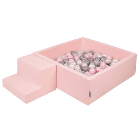 KiddyMoon Piankowy plac zabaw PPZP-KW30D-122 z piłeczkami Zabawka plac zabaw, różowy: perła-szary-transparent-pudrowy róż