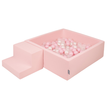 KiddyMoon Piankowy plac zabaw PPZP-KW30D-122 z piłeczkami Zabawka plac zabaw, różowy: pudrowy róż-perła-transparent