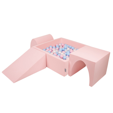 KiddyMoon Piankowy plac zabaw PPZP-KW30D-124 z piłeczkami Zabawka plac zabaw, różowy: babyblue-pudrowy róż-perła