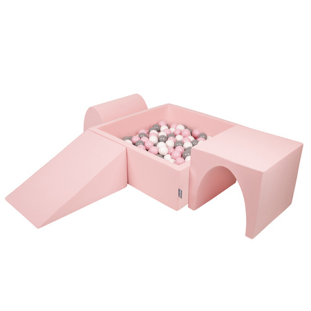 KiddyMoon Piankowy plac zabaw PPZP-KW30D-124 z piłeczkami Zabawka plac zabaw, różowy: biały-szary-pudrowy róż
