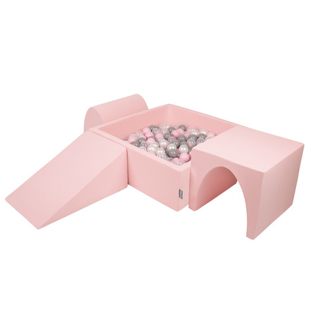 KiddyMoon Piankowy plac zabaw PPZP-KW30D-124 z piłeczkami Zabawka plac zabaw, różowy: perła-szary-transparent-pudrowy róż