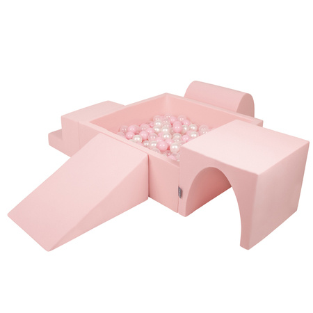 KiddyMoon Piankowy plac zabaw PPZP-KW30D-125 z piłeczkami Zabawka plac zabaw, różowy: pudrowy róż-perła-transparent