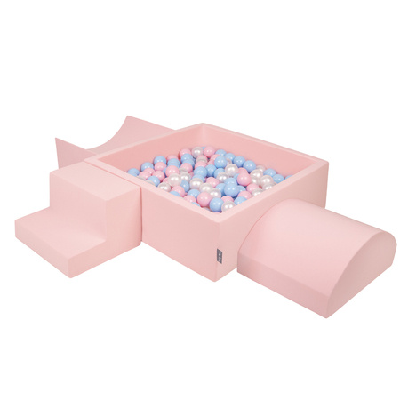 KiddyMoon Piankowy plac zabaw PPZP-KW30D-134 z piłeczkami Zabawka plac zabaw, różowy: babyblue-pudrowy róż-perła