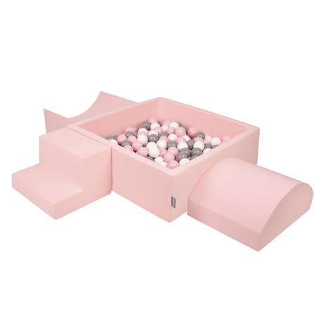 KiddyMoon Piankowy plac zabaw PPZP-KW30D-134 z piłeczkami Zabawka plac zabaw, różowy: biały-szary-pudrowy róż