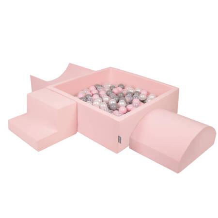 KiddyMoon Piankowy plac zabaw PPZP-KW30D-134 z piłeczkami Zabawka plac zabaw, różowy: perła-szary-transparent-pudrowy róż