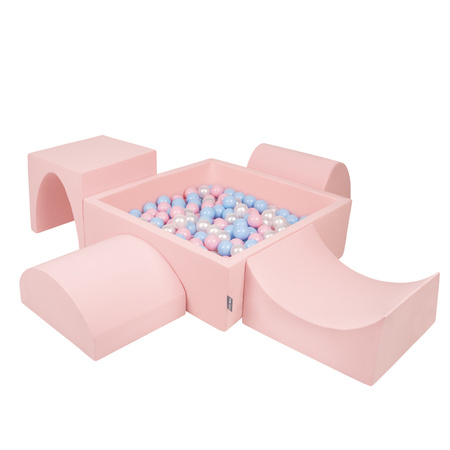 KiddyMoon Piankowy plac zabaw PPZP-KW30D-135 z piłeczkami Zabawka plac zabaw, różowy: babyblue-pudrowy róż-perła