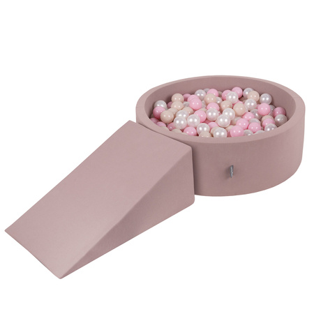 KiddyMoon Piankowy plac zabaw PPZP-OK30D-112 z piłeczkami Zabawka plac zabaw, wrzosowy: pastelowy beż-pudrowy róż-perła