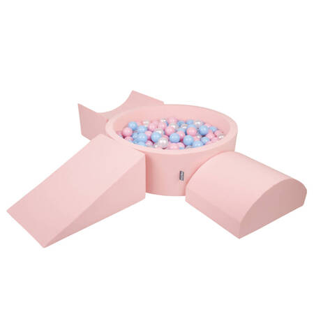 KiddyMoon Piankowy plac zabaw PPZP-OK30D-114 z piłeczkami Zabawka plac zabaw, różowy: babyblue-pudrowy róż-perła