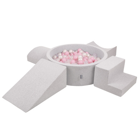 KiddyMoon Piankowy plac zabaw PPZP-OK30D-115 z piłeczkami Zabawka plac zabaw, jasnoszary: pudrowy róż-perła-transparent