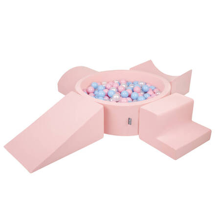 KiddyMoon Piankowy plac zabaw PPZP-OK30D-115 z piłeczkami Zabawka plac zabaw, różowy: babyblue-pudrowy róż-perła