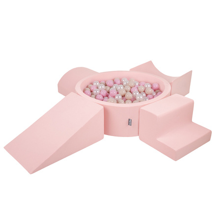 KiddyMoon Piankowy plac zabaw PPZP-OK30D-115 z piłeczkami Zabawka plac zabaw, różowy: pastelowy beż-pudrowy róż-perła