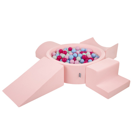 KiddyMoon Piankowy plac zabaw PPZP-OK30D-115 z piłeczkami Zabawka plac zabaw, różowy: pudrowy róż-ciemny róż-babyblue-mięta