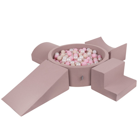 KiddyMoon Piankowy plac zabaw PPZP-OK30D-115 z piłeczkami Zabawka plac zabaw, wrzosowy: pastelowy beż-pudrowy róż-perła