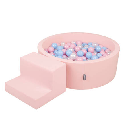 KiddyMoon Piankowy plac zabaw PPZP-OK30D-122 z piłeczkami Zabawka plac zabaw, różowy: babyblue-pudrowy róż-perła