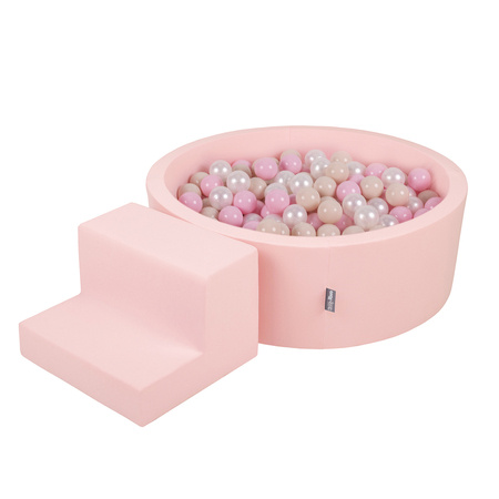 KiddyMoon Piankowy plac zabaw PPZP-OK30D-122 z piłeczkami Zabawka plac zabaw, różowy: pastelowy beż-pudrowy róż-perła
