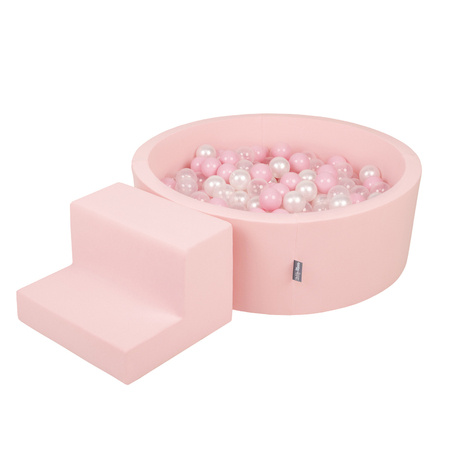KiddyMoon Piankowy plac zabaw PPZP-OK30D-122 z piłeczkami Zabawka plac zabaw, różowy: pudrowy róż-perła-transparent