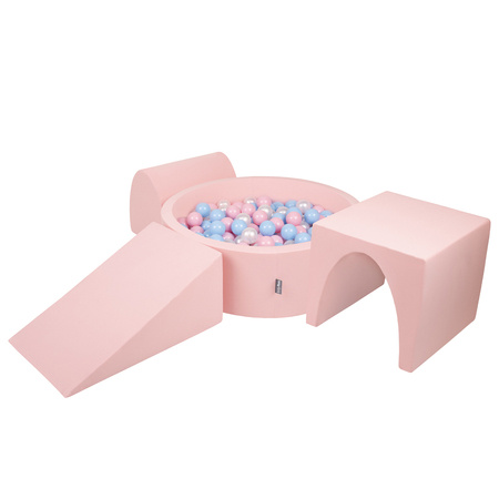 KiddyMoon Piankowy plac zabaw PPZP-OK30D-124 z piłeczkami Zabawka plac zabaw, różowy: babyblue-pudrowy róż-perła
