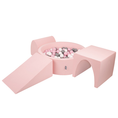 KiddyMoon Piankowy plac zabaw PPZP-OK30D-124 z piłeczkami Zabawka plac zabaw, różowy: biały-szary-pudrowy róż