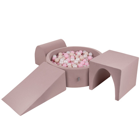 KiddyMoon Piankowy plac zabaw PPZP-OK30D-124 z piłeczkami Zabawka plac zabaw, wrzosowy: pastelowy beż-pudrowy róż-perła