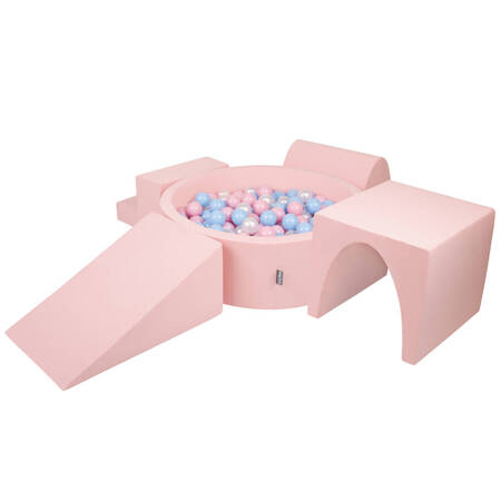 KiddyMoon Piankowy plac zabaw PPZP-OK30D-125 z piłeczkami Zabawka plac zabaw, różowy: babyblue-pudrowy róż-perła