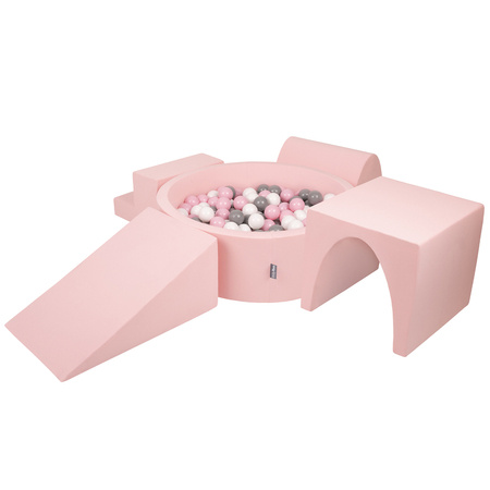 KiddyMoon Piankowy plac zabaw PPZP-OK30D-125 z piłeczkami Zabawka plac zabaw, różowy: biały-szary-pudrowy róż