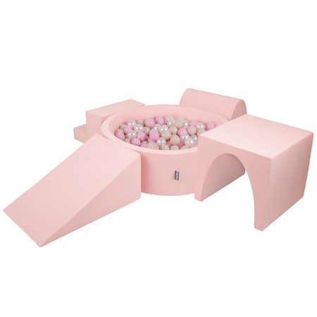 KiddyMoon Piankowy plac zabaw PPZP-OK30D-125 z piłeczkami Zabawka plac zabaw, różowy: pastelowy beż-pudrowy róż-perła