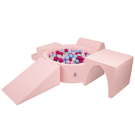 KiddyMoon Piankowy plac zabaw PPZP-OK30D-125 z piłeczkami Zabawka plac zabaw, różowy: pudrowy róż-ciemny róż-babyblue-mięta