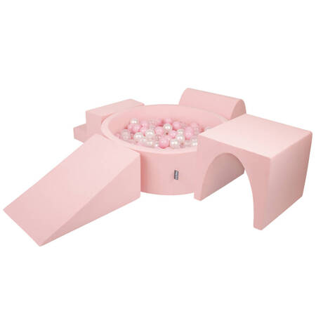 KiddyMoon Piankowy plac zabaw PPZP-OK30D-125 z piłeczkami Zabawka plac zabaw, różowy: pudrowy róż-perła-transparent