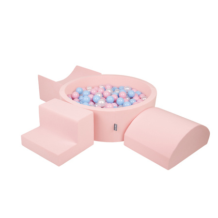 KiddyMoon Piankowy plac zabaw PPZP-OK30D-134 z piłeczkami Zabawka plac zabaw, różowy: babyblue-pudrowy róż-perła