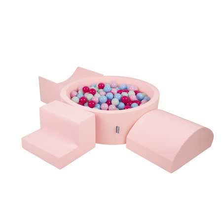 KiddyMoon Piankowy plac zabaw PPZP-OK30D-134 z piłeczkami Zabawka plac zabaw, różowy: pudrowy róż-ciemny róż-babyblue-mięta