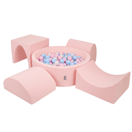 KiddyMoon Piankowy plac zabaw PPZP-OK30D-135 z piłeczkami Zabawka plac zabaw, różowy: babyblue-pudrowy róż-perła