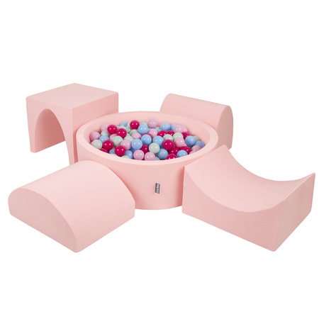 KiddyMoon Piankowy plac zabaw PPZP-OK30D-135 z piłeczkami Zabawka plac zabaw, różowy: pudrowy róż-ciemny róż-babyblue-mięta