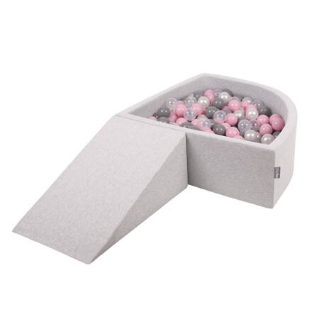 KiddyMoon Piankowy plac zabaw PPZP-TR30D-112 z piłeczkami Zabawka plac zabaw, jasnoszary: perła-szary-transparent-pudrowy róż