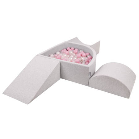 KiddyMoon Piankowy plac zabaw PPZP-TR30D-114 z piłeczkami Zabawka plac zabaw, jasnoszary: pudrowy róż-perła-transparent