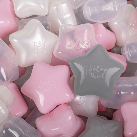 KiddyMoon Plastikowe gwiazdki 6cm Zabawka zestaw kulek, perła-szary-transparent-pudrowy róż