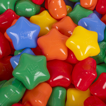 KiddyMoon Plastikowe gwiazdki 6cm Zabawka zestaw kulek, żółty-zielony-niebieski-czerwony-pomarańcz