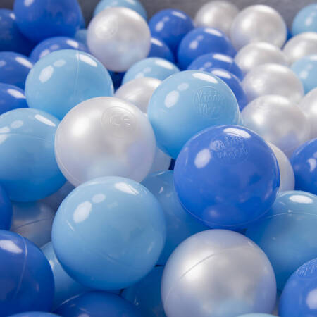 KiddyMoon Plastikowe piłeczki 6cm Zabawka zestaw kulek, babyblue-niebieski-perła