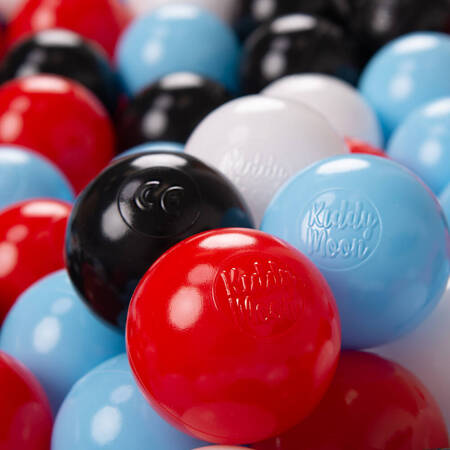 KiddyMoon Plastikowe piłeczki 6cm Zabawka zestaw kulek, czarny-biały-czerwony-babyblue