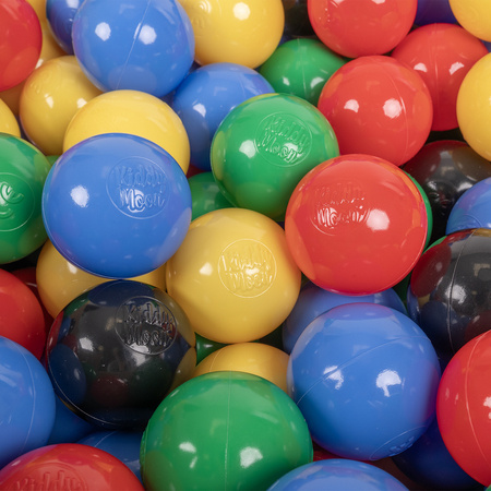 KiddyMoon Plastikowe piłeczki 6cm Zabawka zestaw kulek, czarny-żółty-niebieski-czerwony-zielony