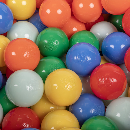 KiddyMoon Plastikowe piłeczki 6cm Zabawka zestaw kulek, mięta-żółty-zielony-niebieski-czerwony-pomarańcz