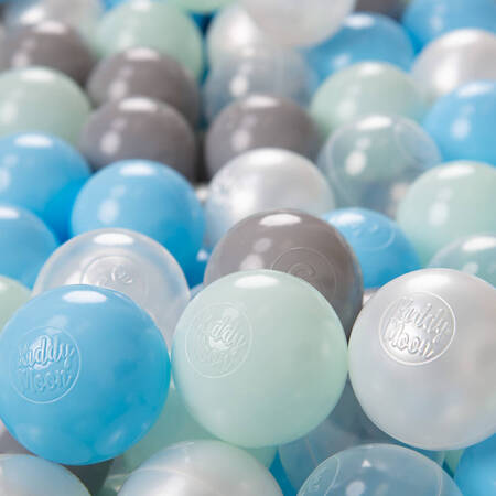KiddyMoon Plastikowe piłeczki 6cm Zabawka zestaw kulek, perła-szary-transparent-babyblue-mięta