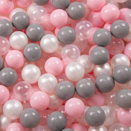 KiddyMoon Plastikowe piłeczki 6cm Zabawka zestaw kulek, perła-szary-transparent-pudrowy róż
